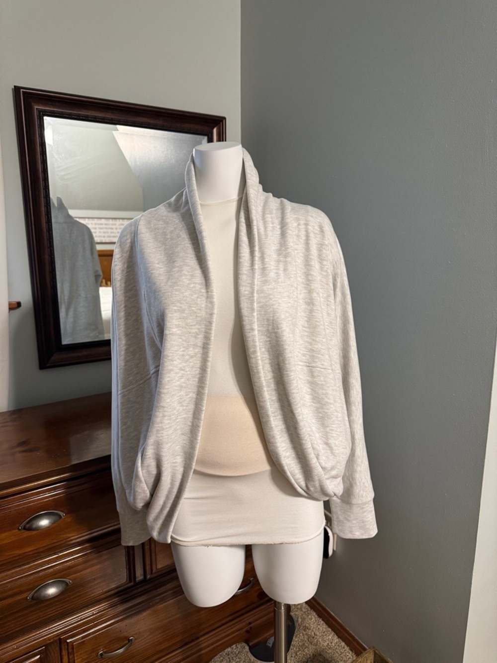 Hem & Thread Light Gray Draped Open-Front Cardigan